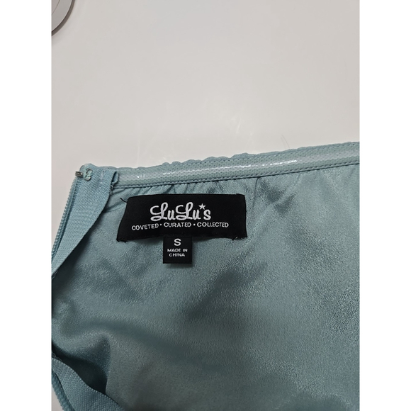 Lulus Small Strapless Maxi Dress Ruffle Turquoise Wedding Guest Formal Flowy - Picture 4 of 11